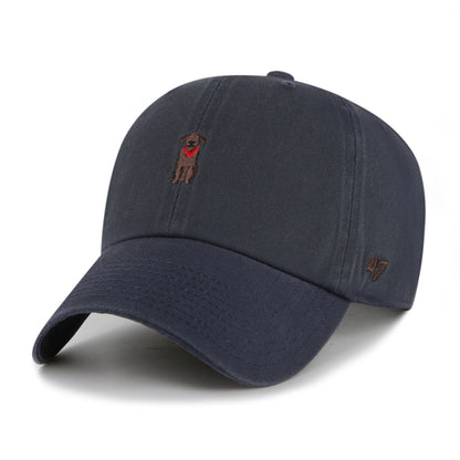 Pictured is this Dog Icon Chocolate Labrador Base Runner '47 CLEAN UP cap in navy. 1