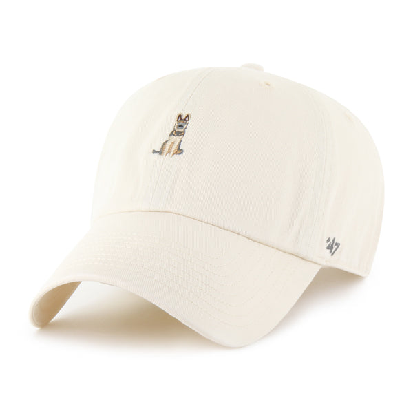 Pictured is this Dog Icon German Shepherd Base Runner '47 CLEAN UP cap in natural. 1