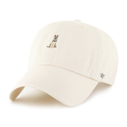 Pictured is this Dog Icon German Shepherd Base Runner '47 CLEAN UP cap in natural. 1